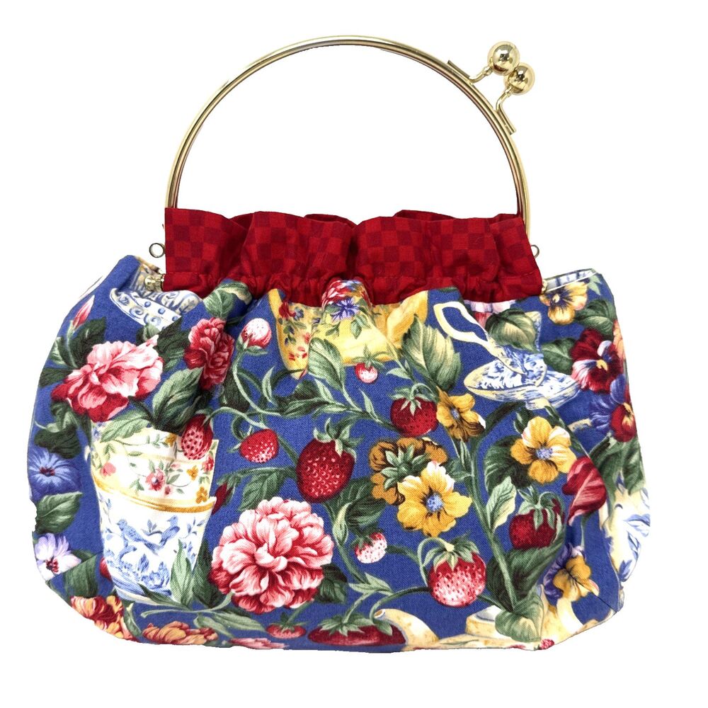 Handmade Brass Handle Bermuda Bag Extra Cover Reversible Florals Cottage Preppy